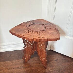 Vintage Hand Carved Rosewood Plant Stand, Boho Sheesham Wood Side Table